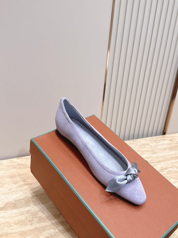 LP Primula Pointed-Toe Ballet Flats Silk Bow Blue Suede 954477