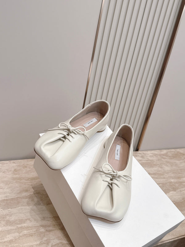 TR Lace-Up Ballet Flats Square Toe Cream Leather 954411