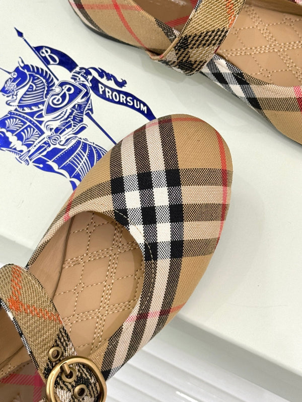 Burberry Robin Mary Jane Flats Beige Check Canvas 956169