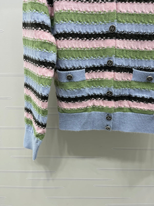 CC 26FW Striped Cardigan Double C Buttons Wool Knit 417669