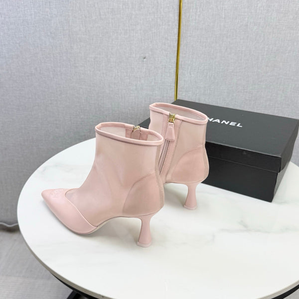 CC 26s Pointed-Toe Stiletto Ankle Boots Pink Sheepskin Mesh 972789