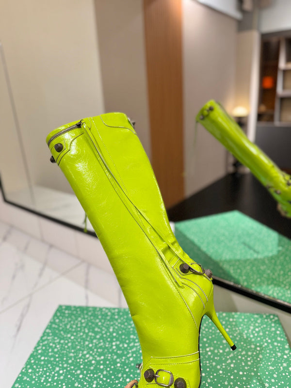 BLC Cagole Knee-High Boots 9.5cm Neon Green Leather 985499