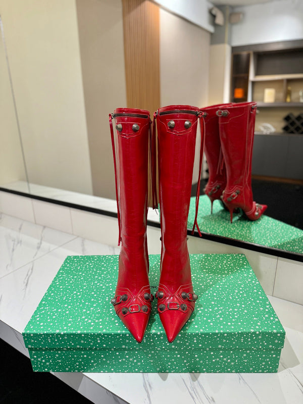 BLC Cagole Knee-High Boots 9.5cm Red Leather 985492