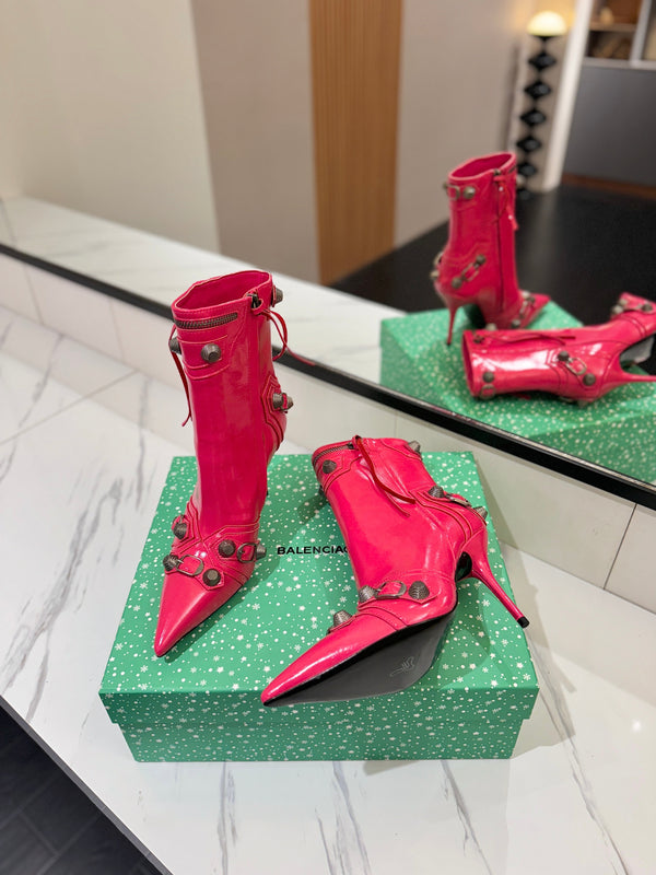 BLC Cagole Mid-Calf Boots 9.5cm Dark Pink Leather 985490