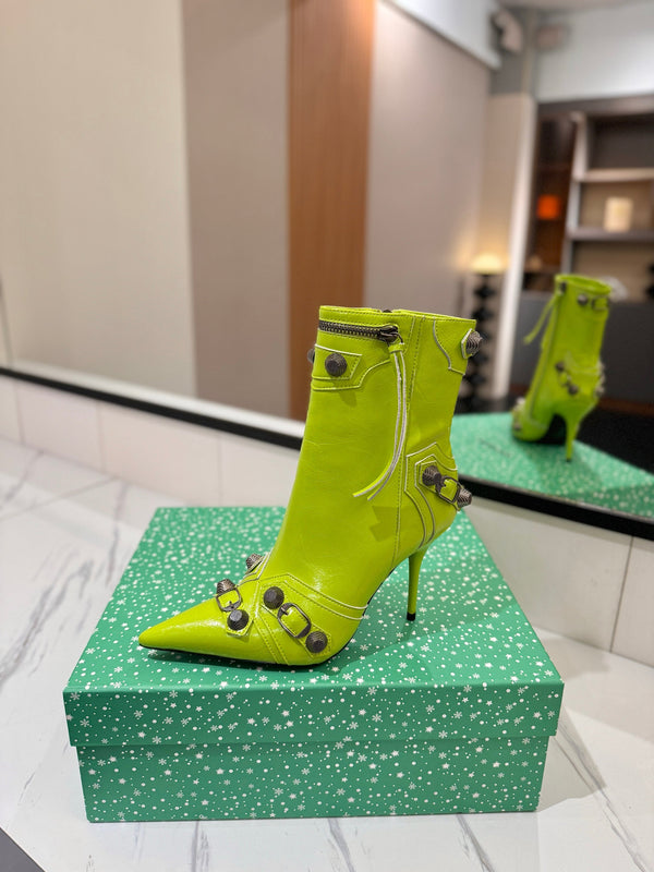 BLC Cagole Mid-Calf Boots 9.5cm Neon Green Leather 985485