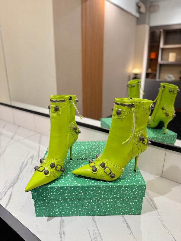 BLC Cagole Mid-Calf Boots 9.5cm Neon Green Leather 985485