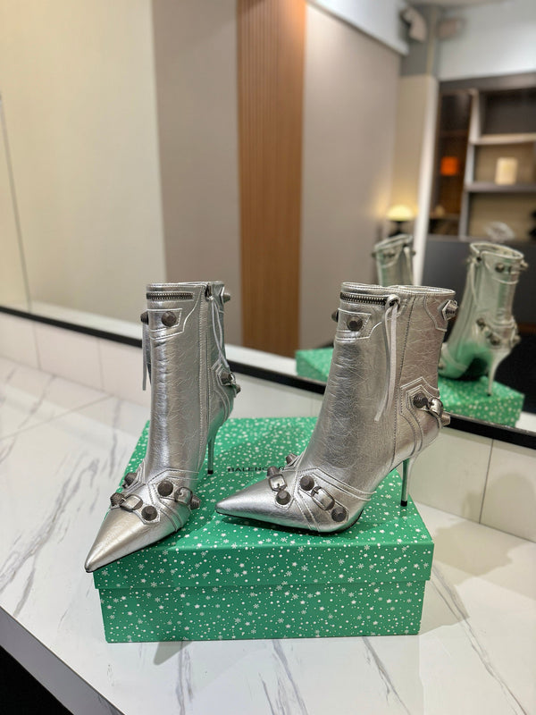 BLC Cagole Mid-Calf Boots 9.5cm Silver Leather 985482