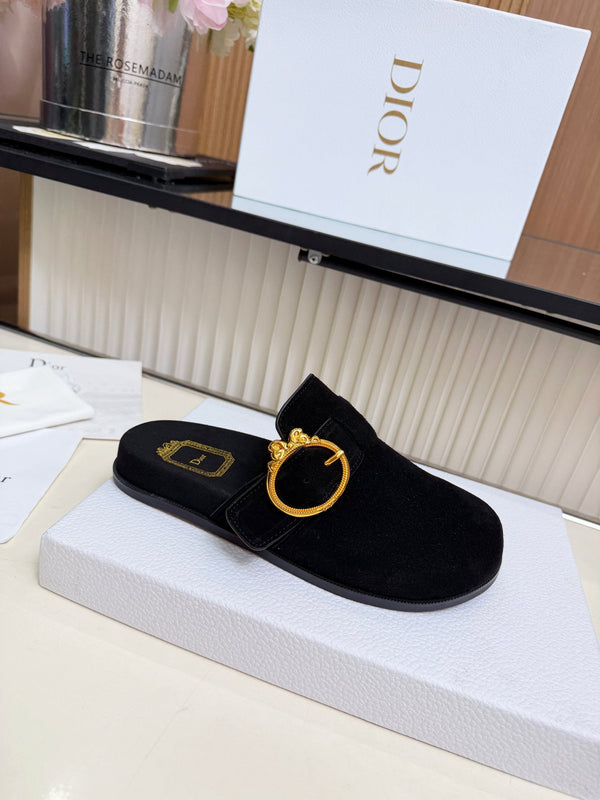 CD Médaillon Buckle Mules Black Suede 987049