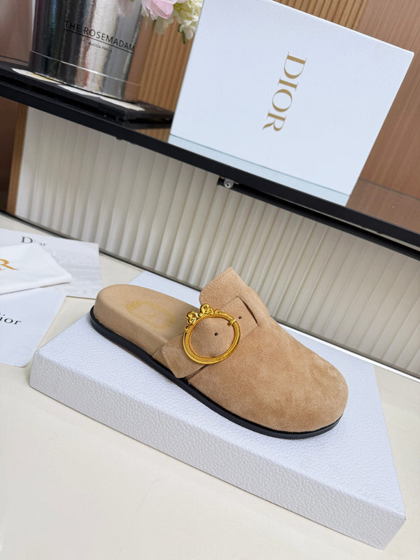 CD Médaillon Buckle Mules Beige Suede 987048