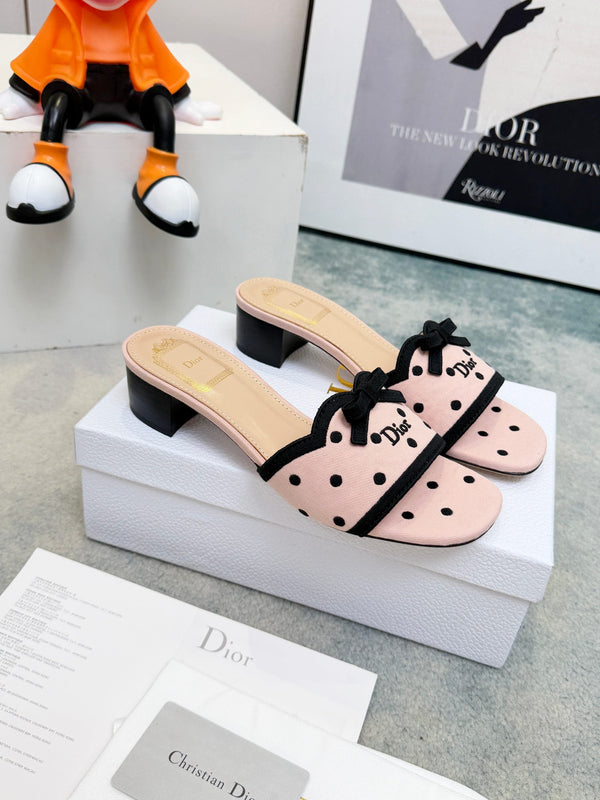 CD Dway Heeled Mules Pink Polka Dot Bow 987035