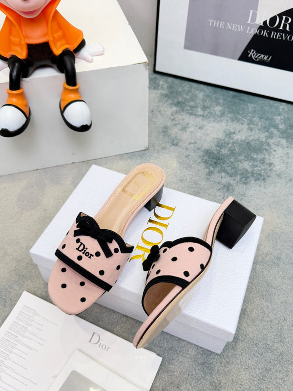 CD Dway Heeled Mules Pink Polka Dot Bow 987035