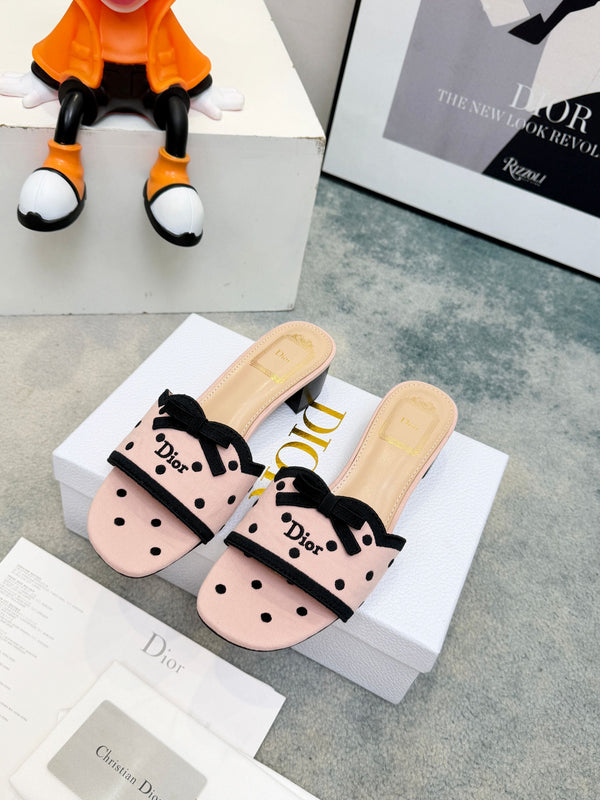 CD Dway Heeled Mules Pink Polka Dot Bow 987035