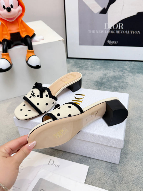 CD Dway Heeled Mules Beige Polka Dot Bow 987033