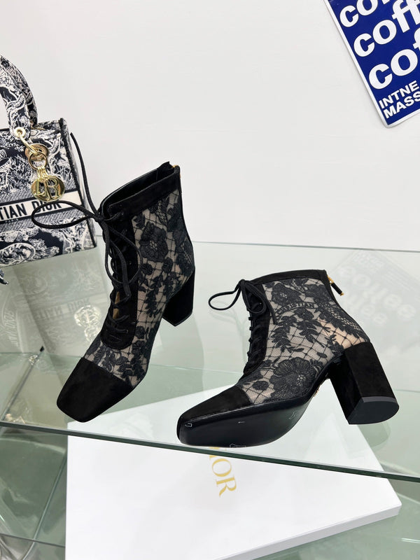 CD Lace Ankle Boots 8cm Black Lace Suede 981809