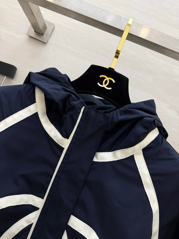 CC Cropped Hooded Jacket Navy Blue Windproof Fabric 427430