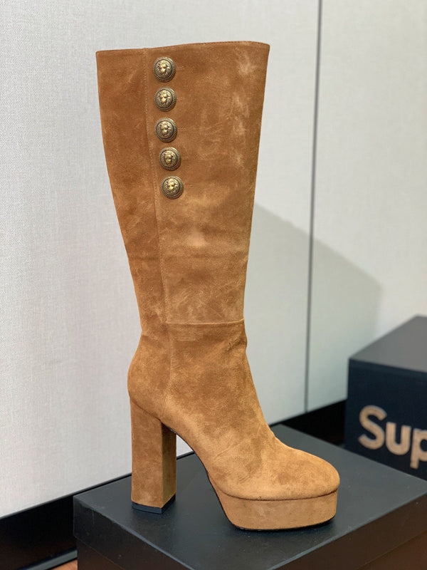 BM 26S Knee-High Platform Boots 11.5cm Tan Suede 111380
