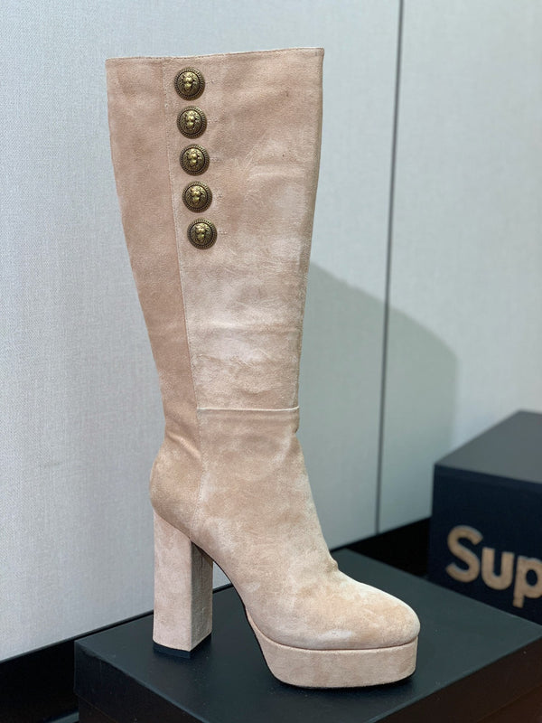 BM 26S Knee-High Platform Boots 11.5cm Beige Suede 111378