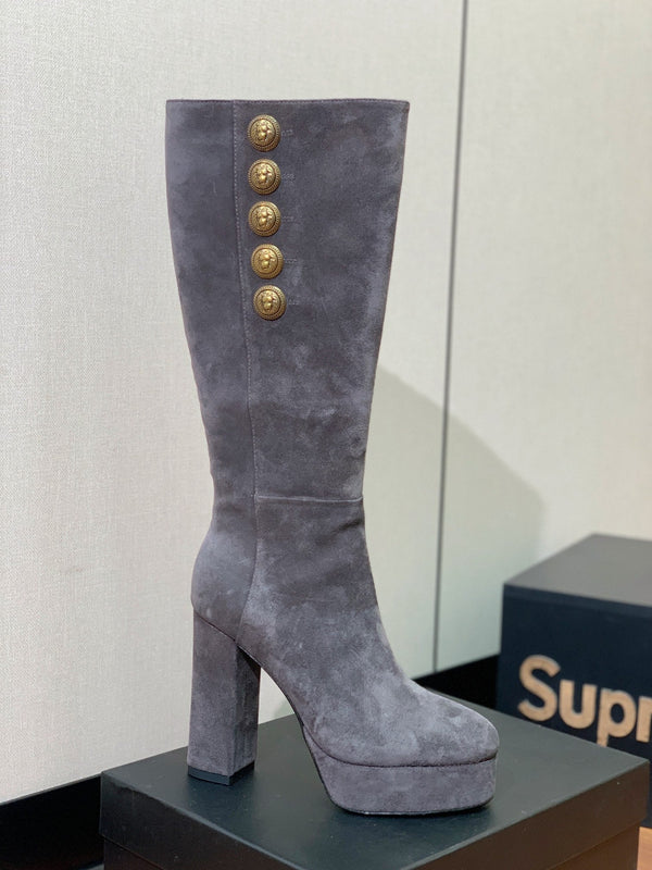 BM 26S Knee-High Platform Boots 11.5cm Grey Suede 111377