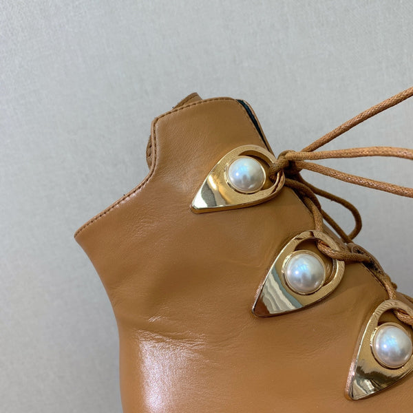 BM 26S Lace-Up Platform Booties 11.5cm Tan Leather 111370