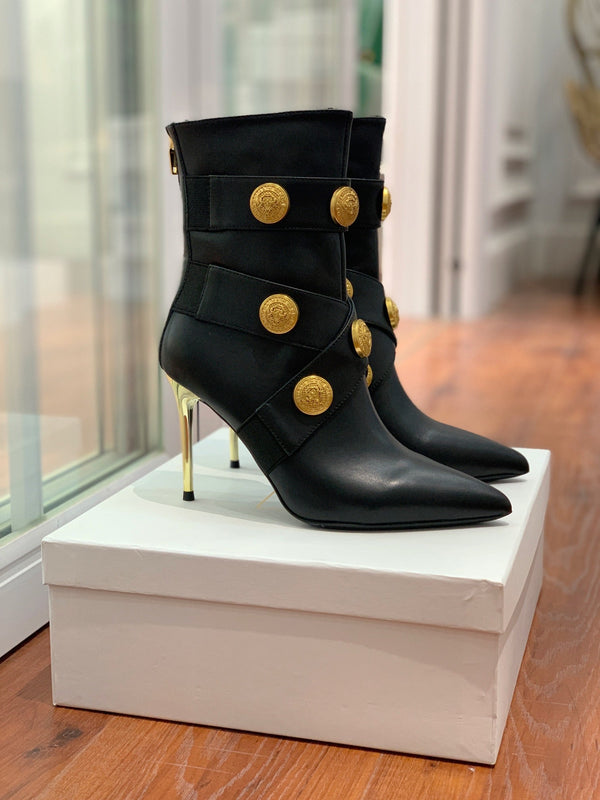 BM 26S Alma Ankle Boots 9.5cm Medallion Buttons Black Leather 111361