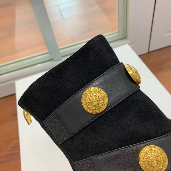 BM 26S Alma Ankle Boots 9.5cm Medallion Buttons Black Suede Leather 111359