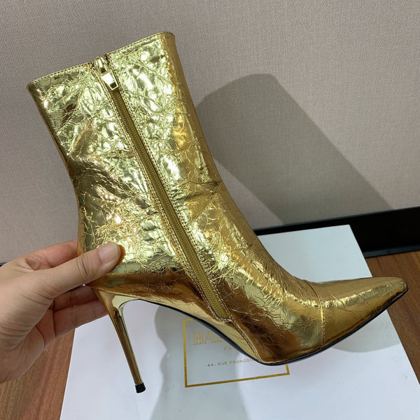 BM 26S Roni Ankle Boots 10.5cm Gold Buttons Gold Metallic Leather 111334