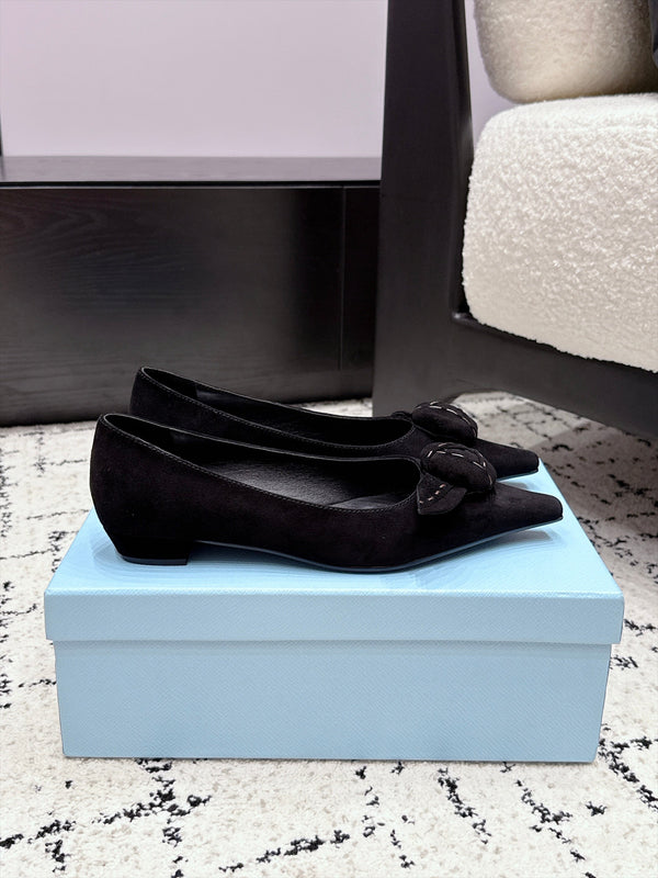 Prad Floral Detail Flats Black Suede 120978