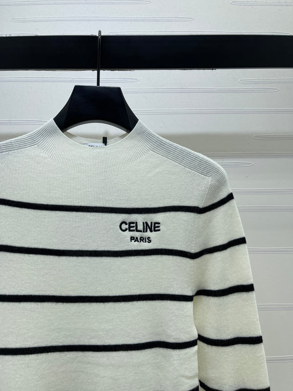 CE 26S Striped Knit Sweater Celine Paris Logo Tencel 423873