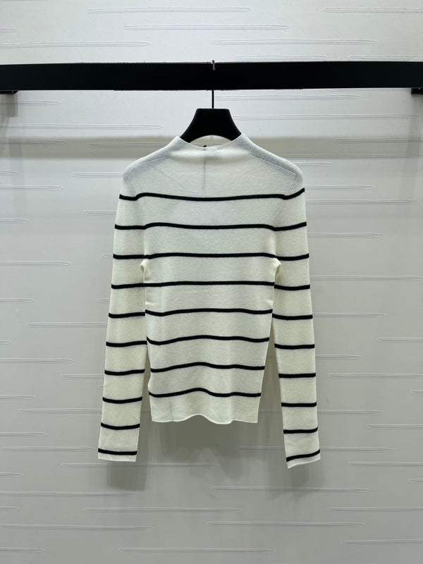 CE 26S Striped Knit Sweater Celine Paris Logo Tencel 423873