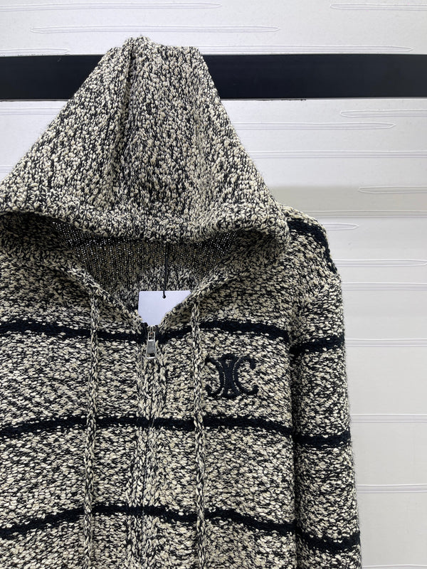 CE 26S Striped Zip-Up Hoodie C Monogram Logo Knit Wool 430309