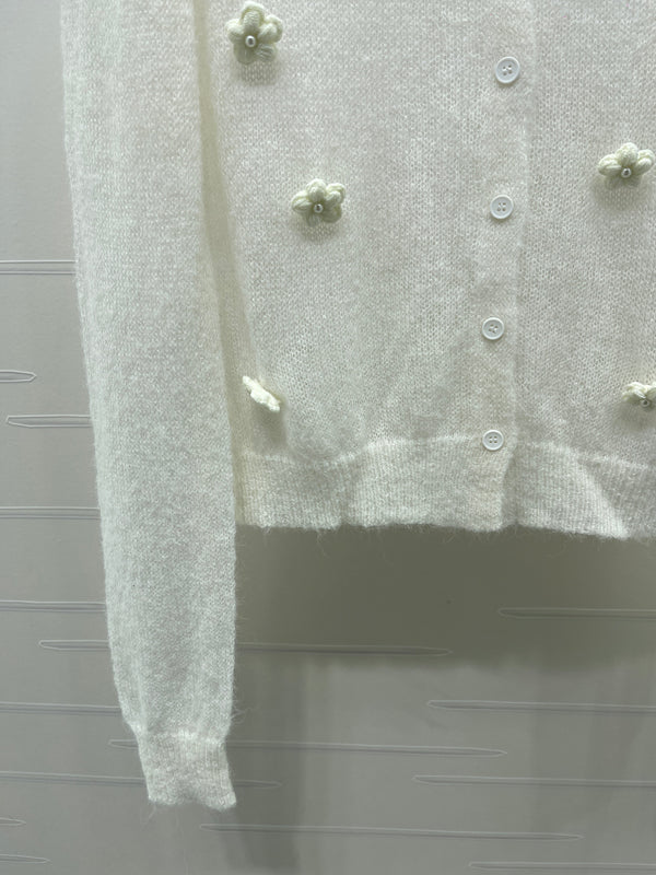 CE 26S Sheer Knit Cardigan 3D Flower Appliqués Mohair 430306