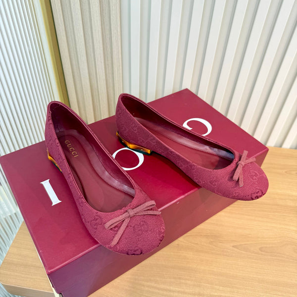 GG 26S Horsebit Ballet Flats Bow Detail Burgundy GG Canvas 141312