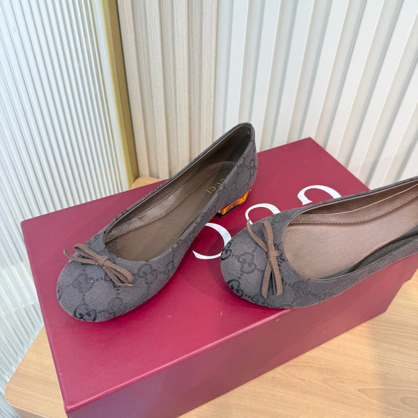 GG 26S Horsebit Ballet Flats Bow Detail Brown GG Canvas 141307