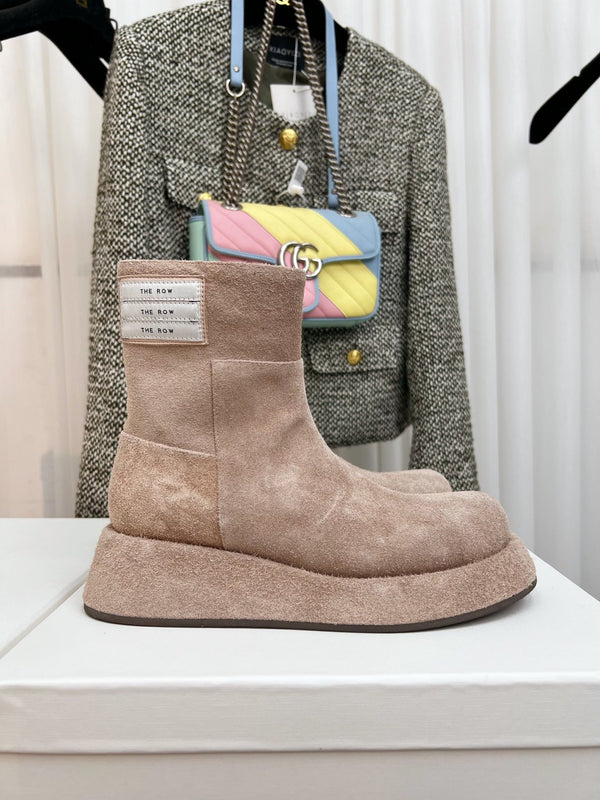 TR 26S Platform Ankle Boots 4cm Side Zip Beige Suede 140946