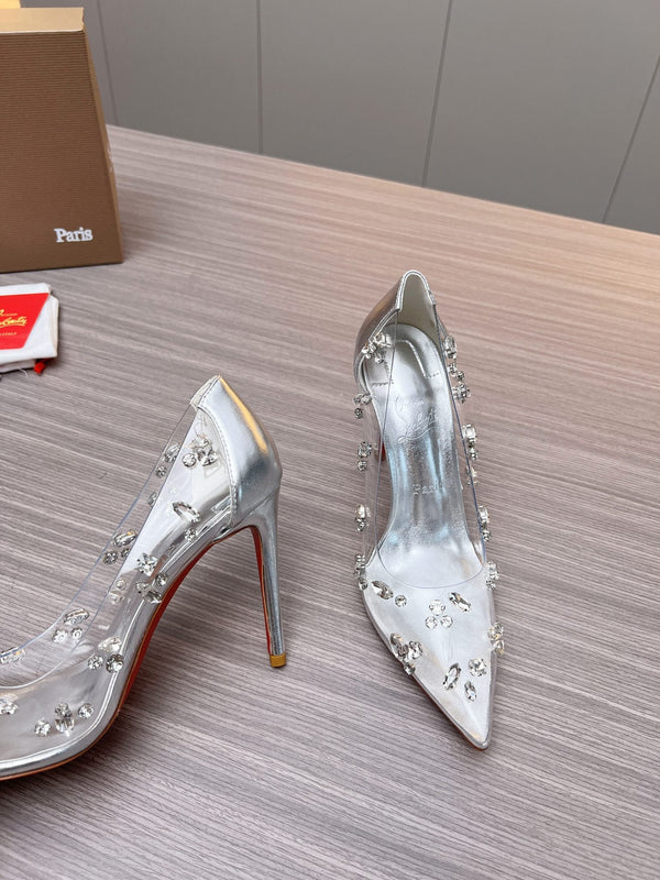 CL 26S Degraqueen Pumps 10.5cm Crystal Silver PVC 140668