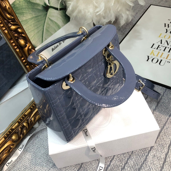 medium lady 24 raf blue patent calfskin