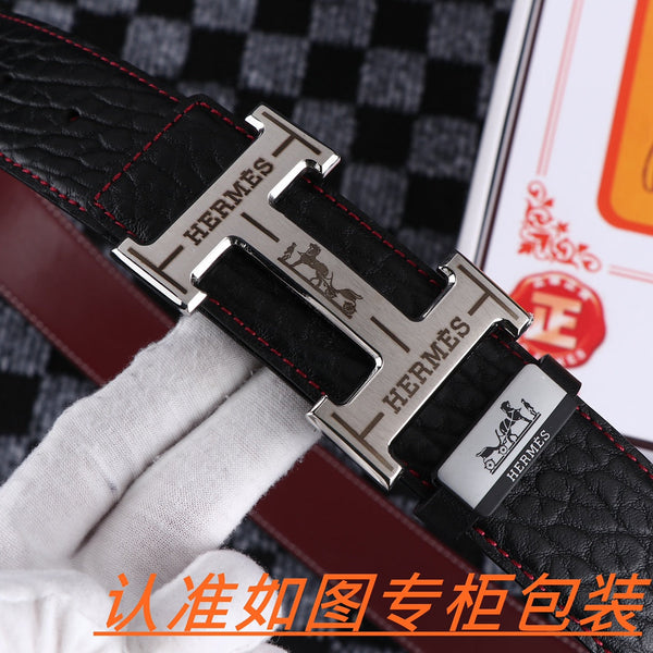 HM Belt 38mm Black Cowhide Leather Sliver Buckle 619054