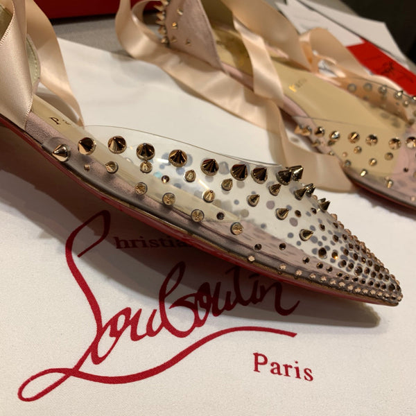 CL Mechante Reine Flats Spike PVC and Veau Velours Pink