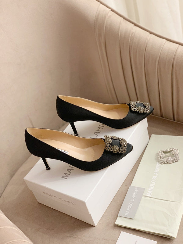 Hangisi Black Satin Crystal Embellished Pumps 156288