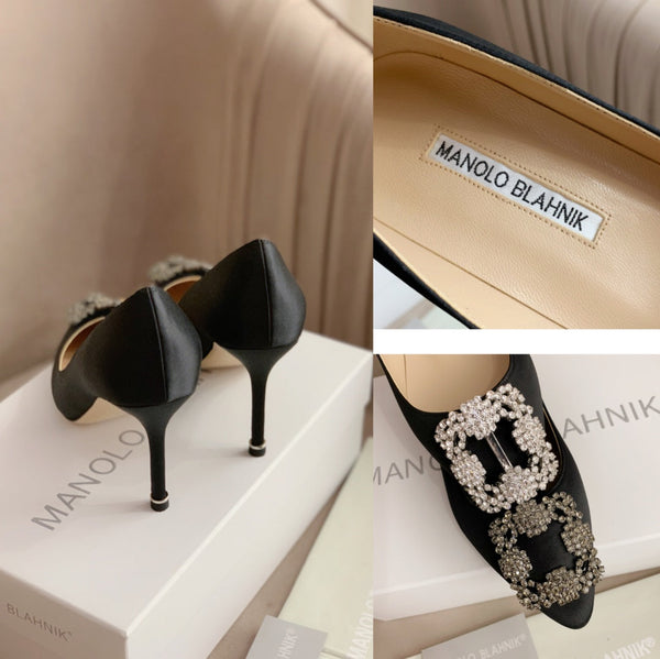 Hangisi Black Satin Crystal Embellished Pumps 156288