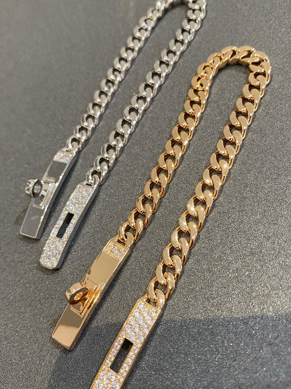 H Kelly Gourmette Sliver Diamond Bracelet