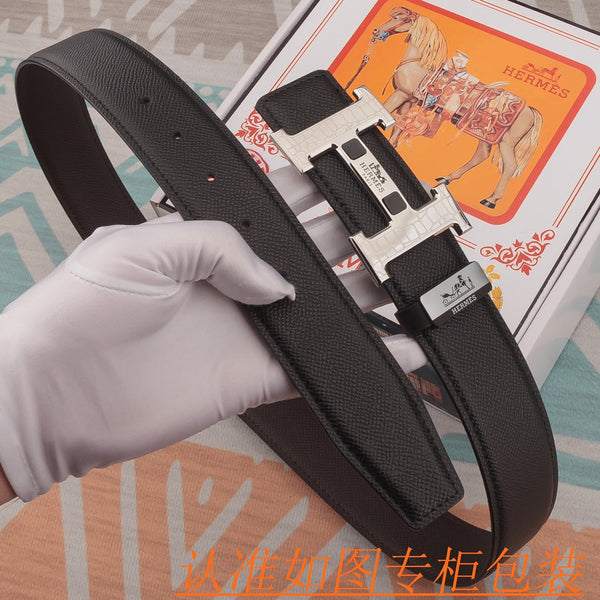 HM Constance Belt 38mm Black Epsom Sliver Buckle 619954