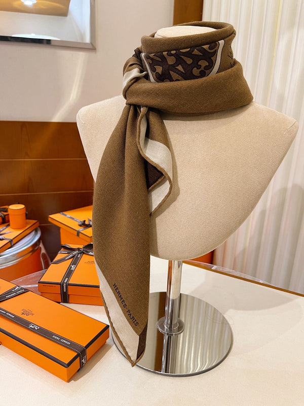 Square Scarf 90 CM In Brown Colorful Cashmere Silk 330350