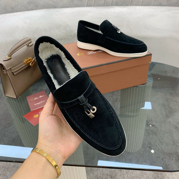 LP 26s Open Walk Loafers 2cm Black Suede Shearling GHW 110791