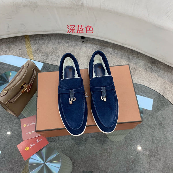 LP 26s Open Walk Loafers 2cm Midnight Blue Suede Shearling SHW 110787