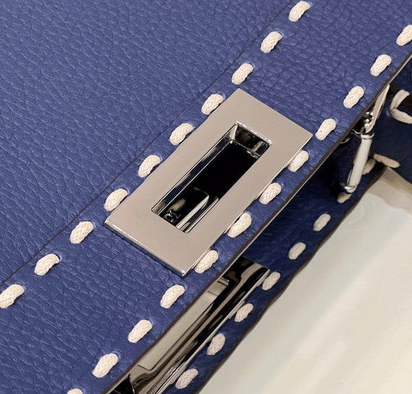 PEEKABOO ISEEU 33 IN NAVY BLUE GRAINED CALFSKIN SILVER HARDWARE