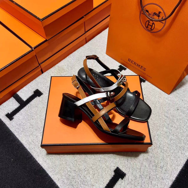 MID - SANDAL BLACK MIX WHITE MIX TAWNY CALFSKIN