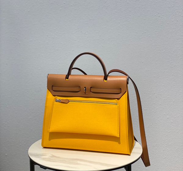 Herbag 31 Toile Yellow Canvas Gold Cowhide Leather