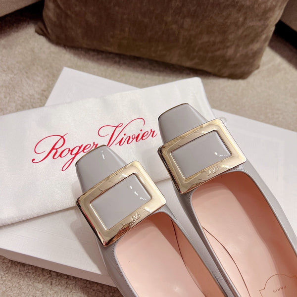 Belle Viv Buckle Square Pumps Grey Italian Imported Leather