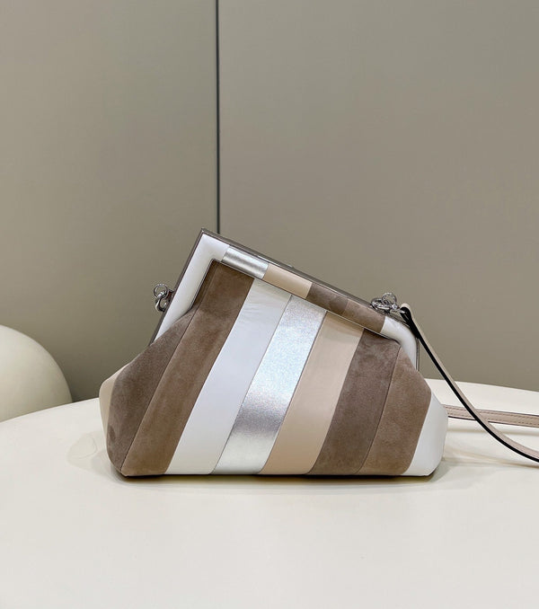FENDI FIRST SMALL 26 IN COLORFUL SUEDE AND CALFSKIN WITH SILVER HARDWARE